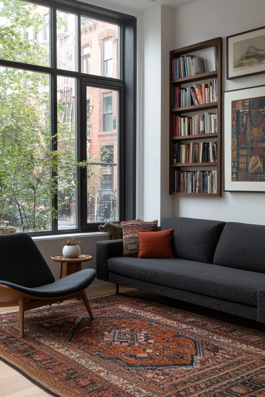 Gallery wall featuring a mix of Mid-Century art and boho prints