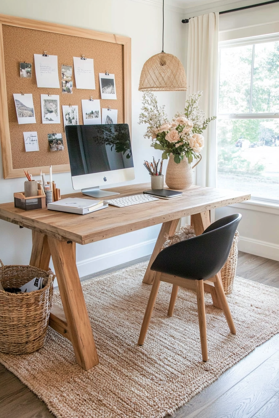 Stylish aesthetic desk with minimal decor and matching accessories