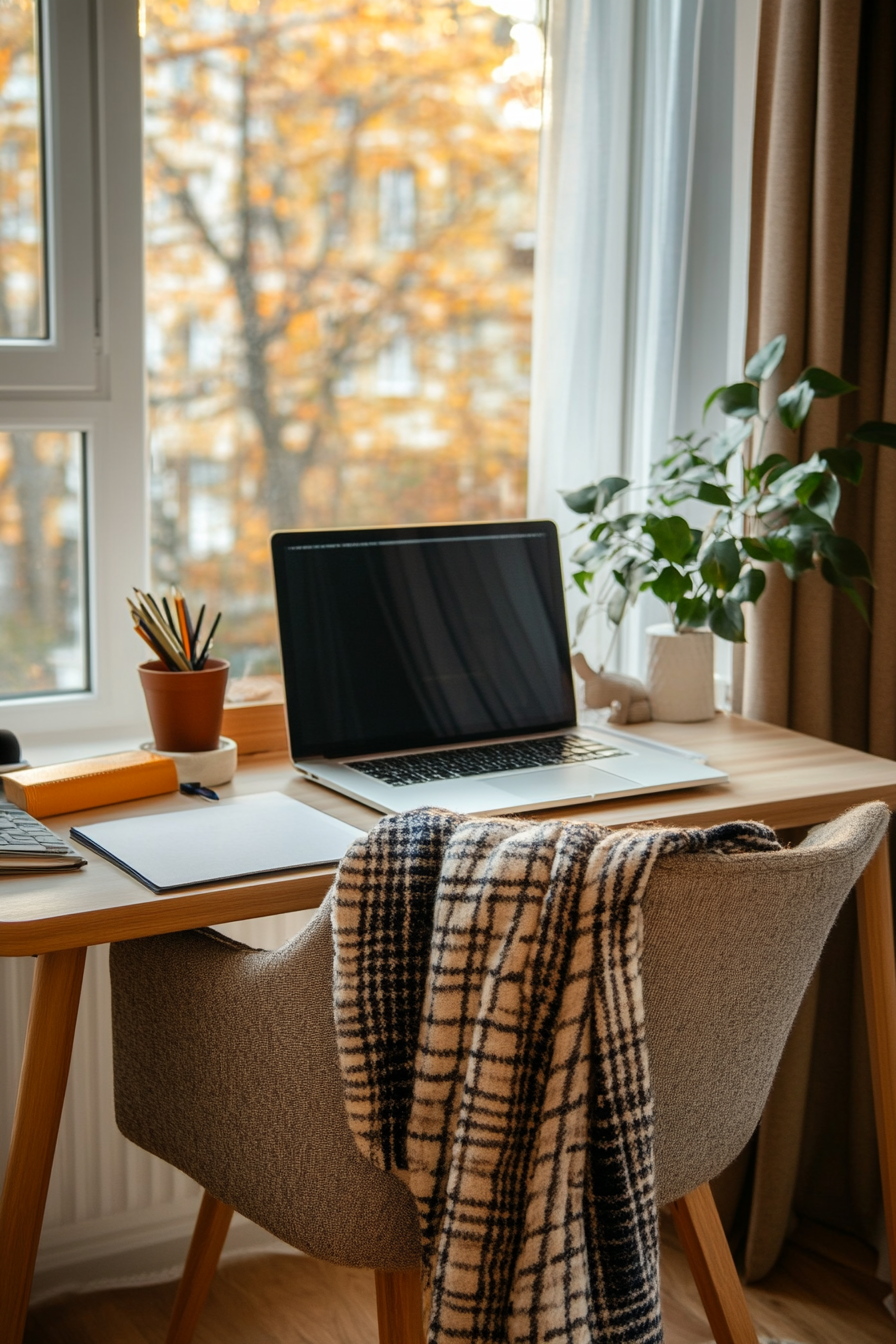 Plush upholstered desk chair with soft fabrics for a cozy vibe