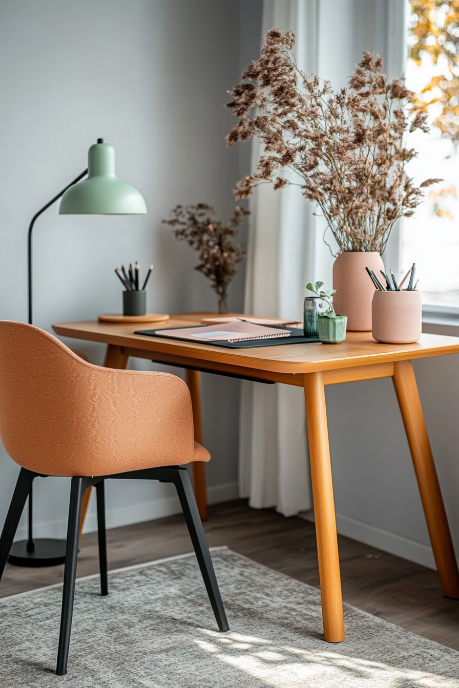 Vibrant pastel color palette with matching desk accessories