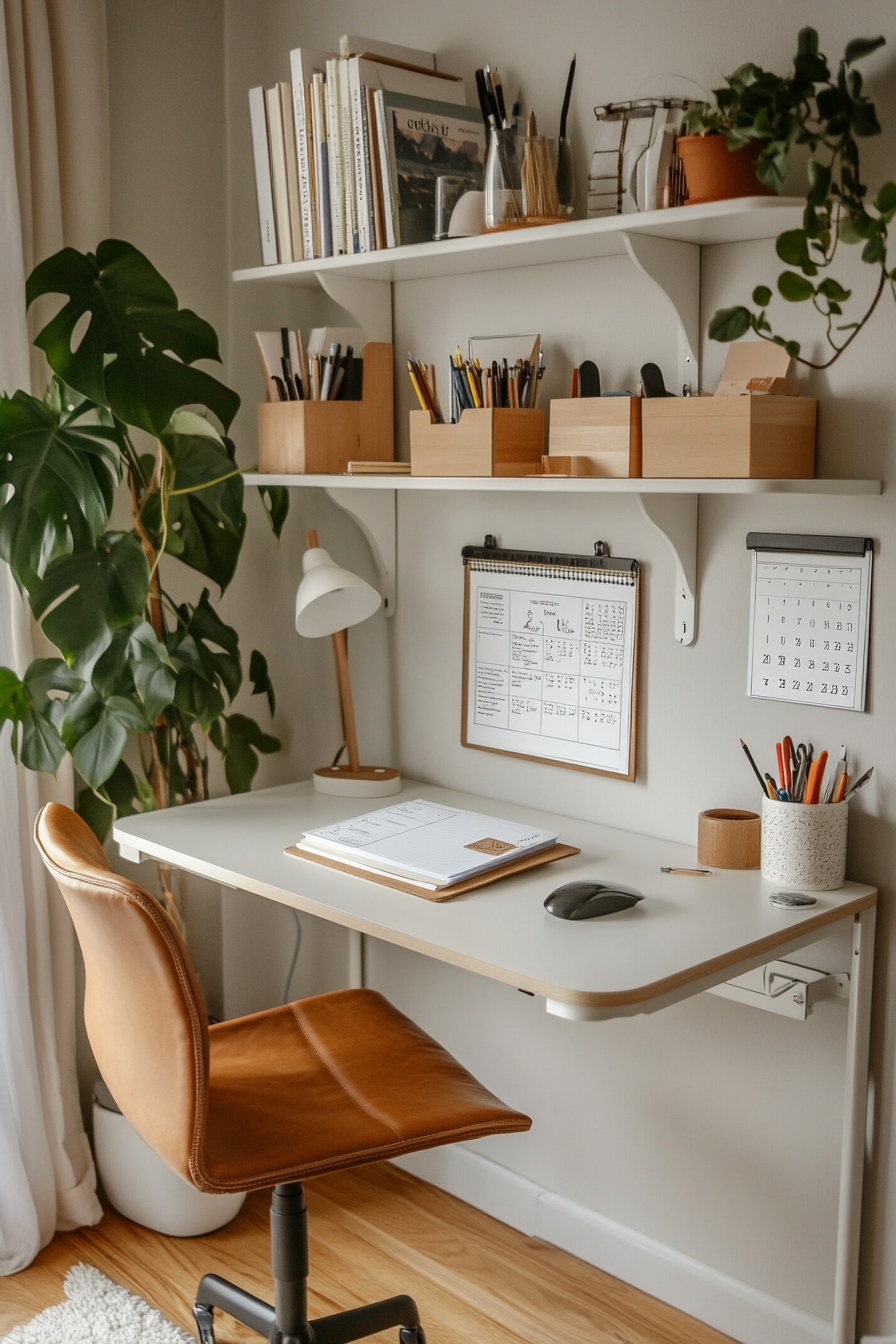 Small, functional desk setup for tight spaces