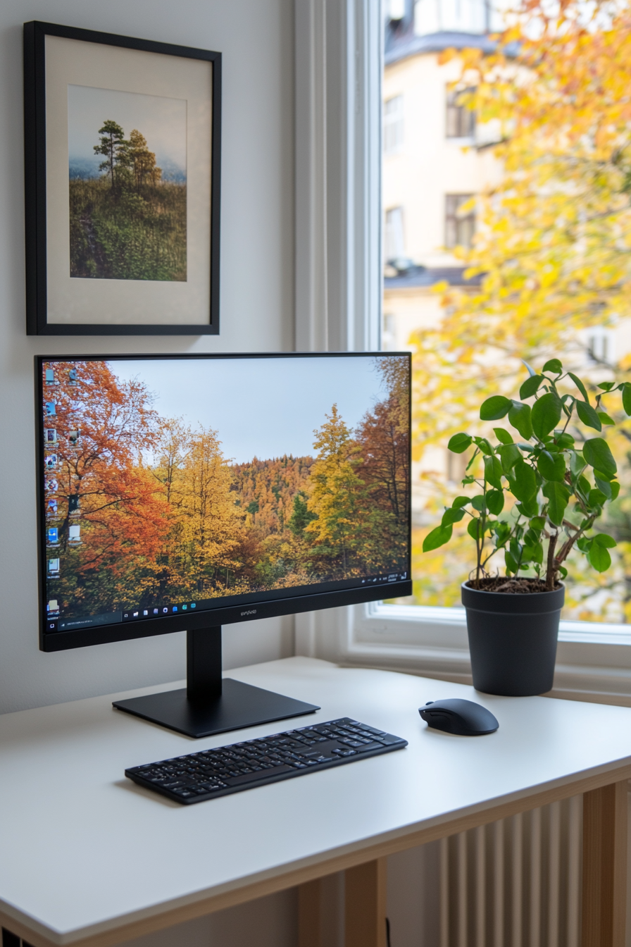 Minimalist desk setup with light wood and clean lines