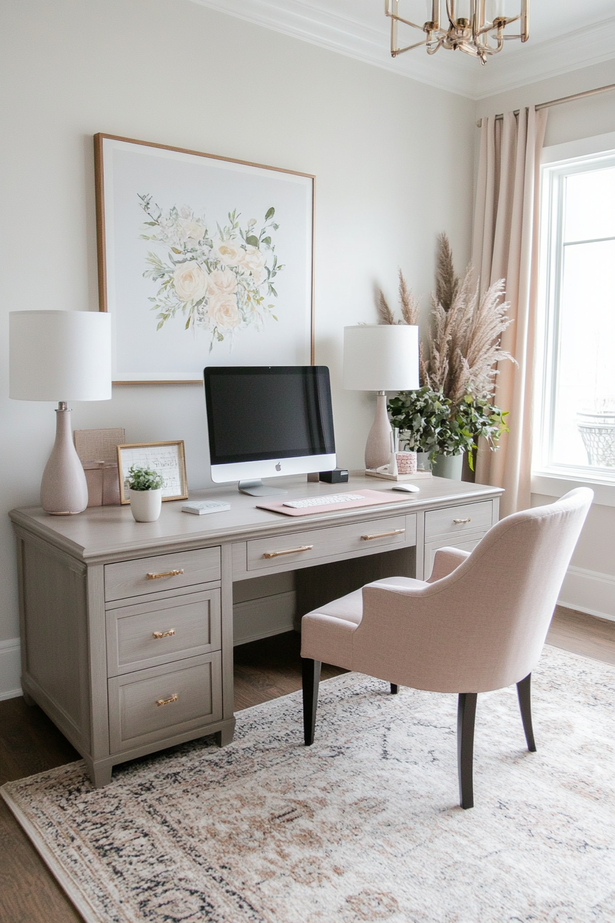 Soft pink-themed desk with chic decor