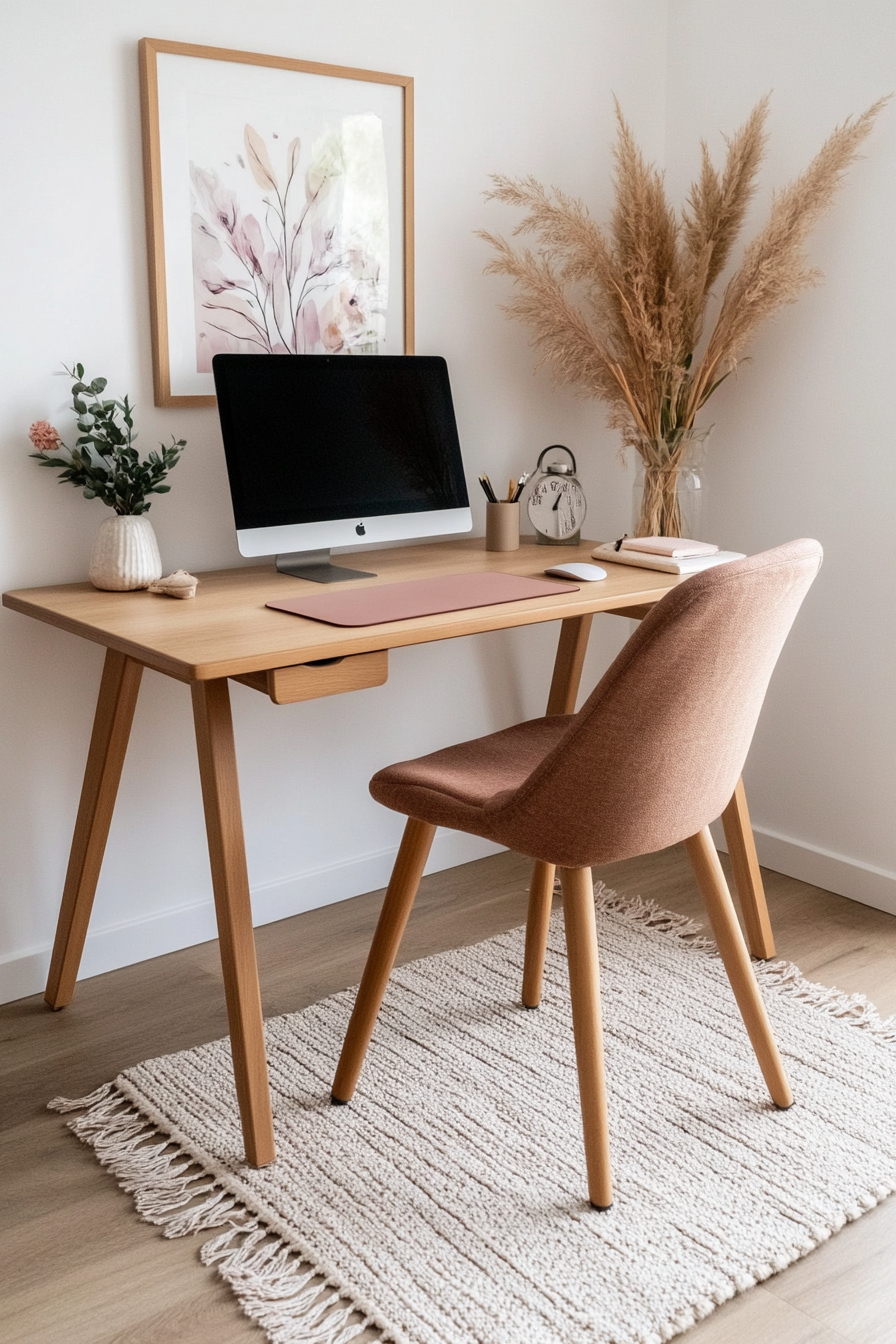 Charming pink desk with soft accents and gold details
