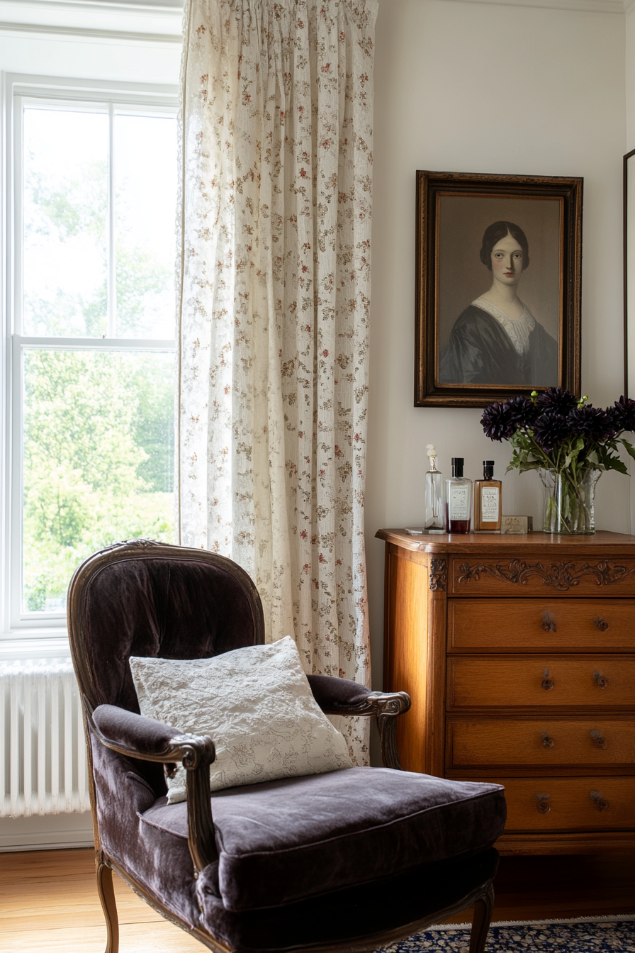 Feminine details with lace and florals in a moody space