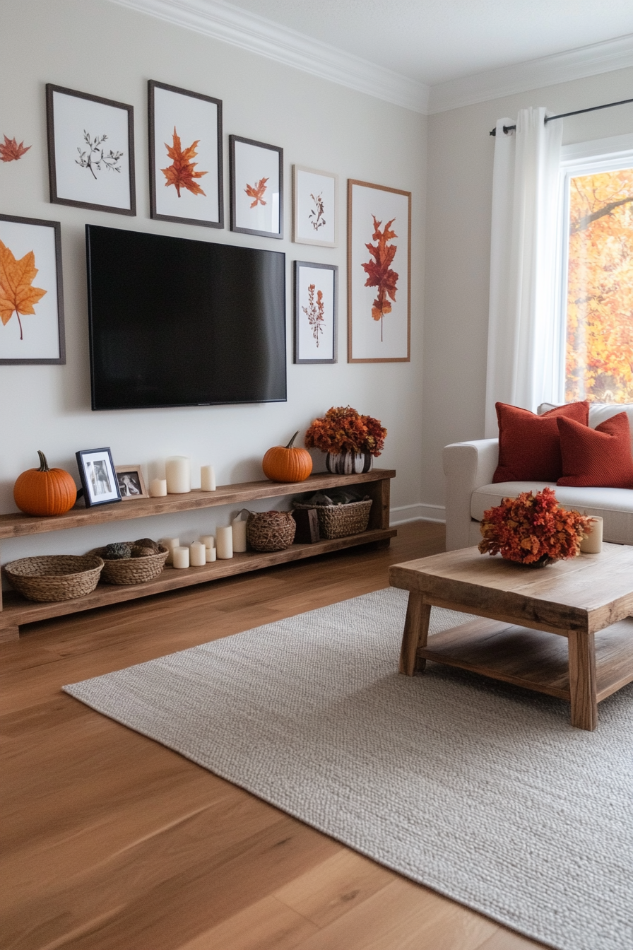 Botanical prints and framed autumn leaves for fall wall art