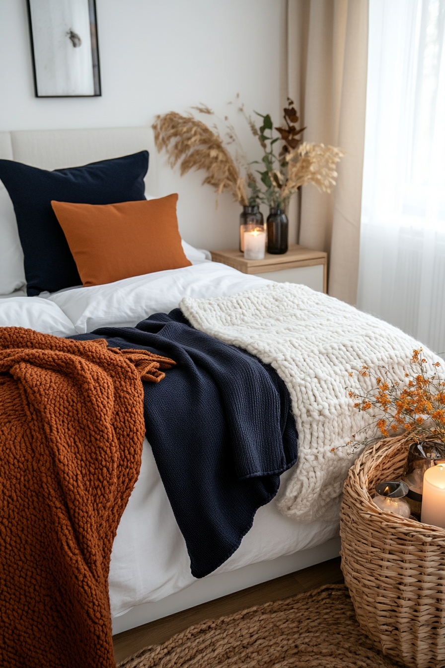 Fall garlands and candles for a cozy bedroom