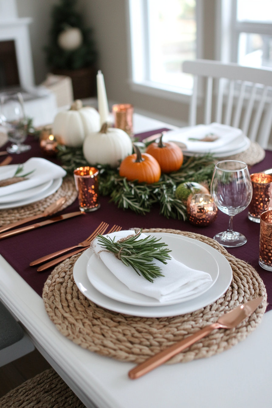 Elegant fall tablescape with rich colors and textures
