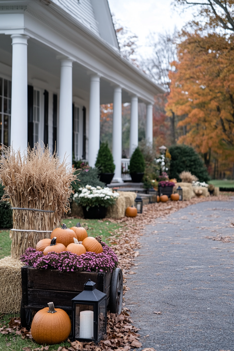 Hay bales and pumpkins for fall front yard curb appeal