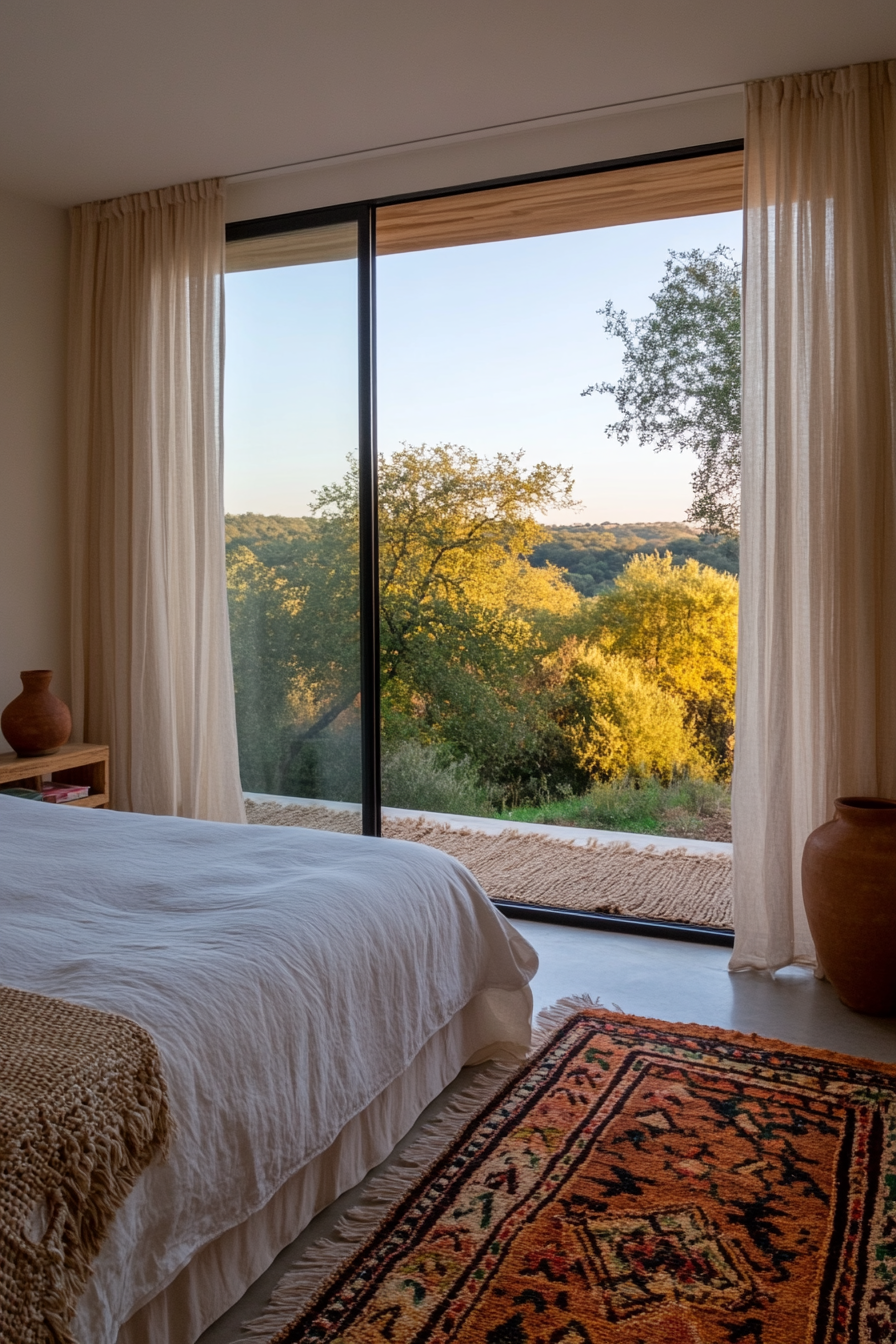 Minimalist Mexican bedroom with neutral tones and simple decor.