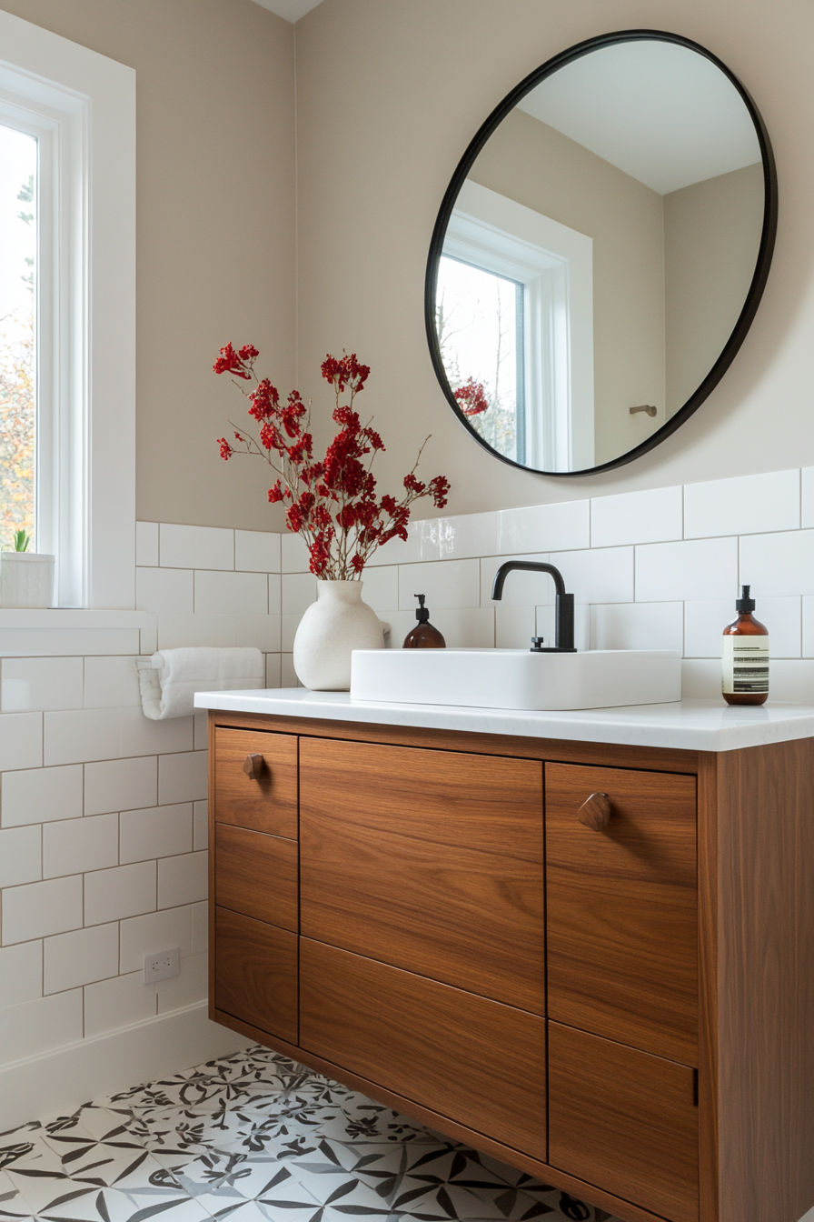 Floating vanities with clean lines and integrated storage