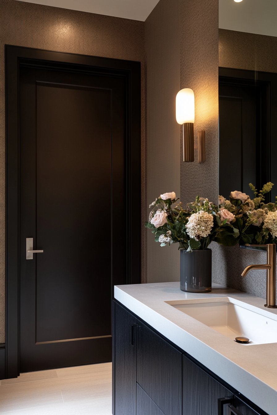 Subtle geometric or metallic-accented wallpaper