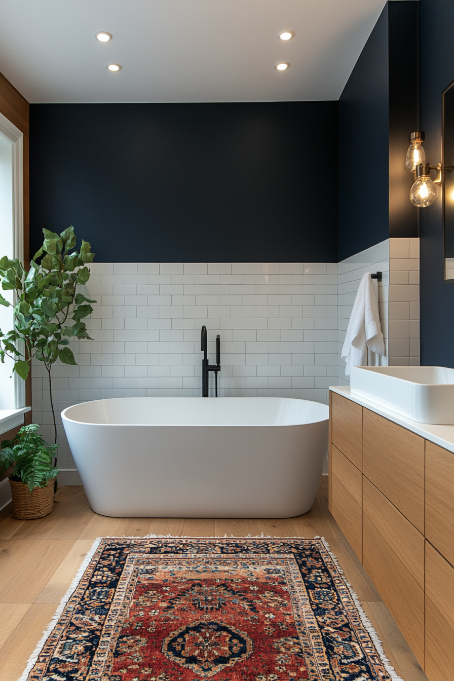 Bold colored or textured accent wall in retro tones