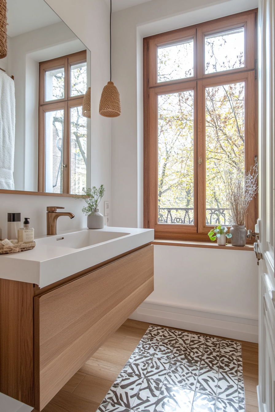 Large mirrors and light-colored decor for a spacious feel