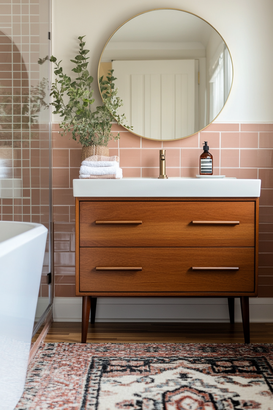 Mint green or blush pink subway tiles in a retro bathroom