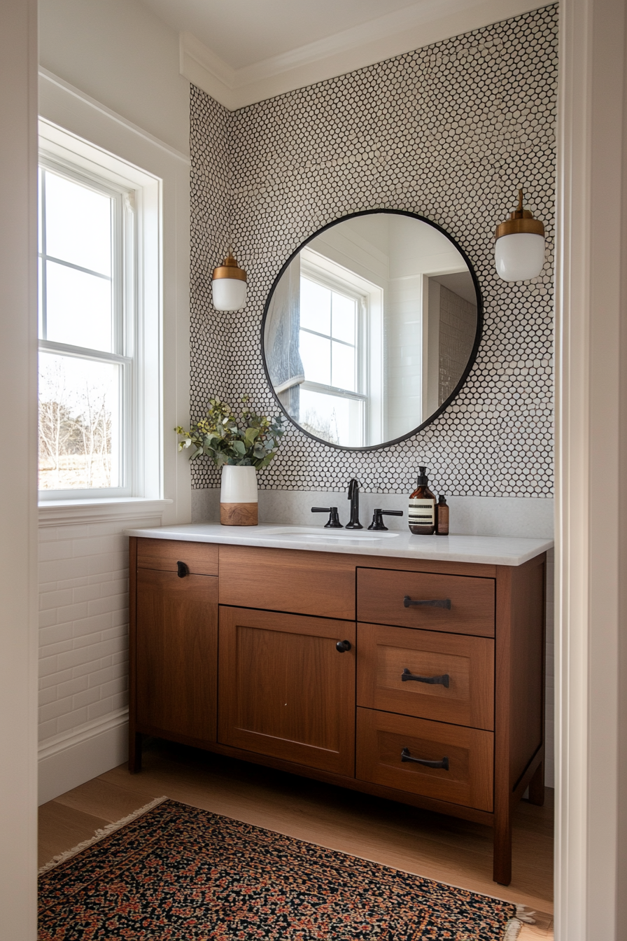 Hexagonal tiles in black, white, or neutral tones