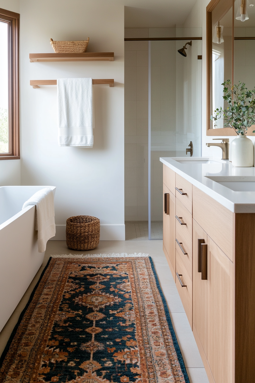Geometric rugs with warm tones for adding texture