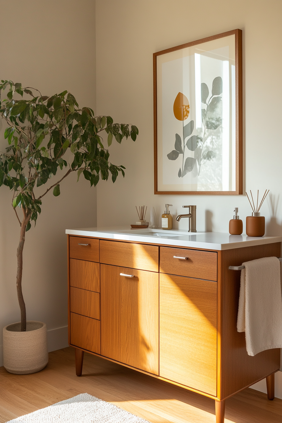 Small decorative elements like planters and vintage trays