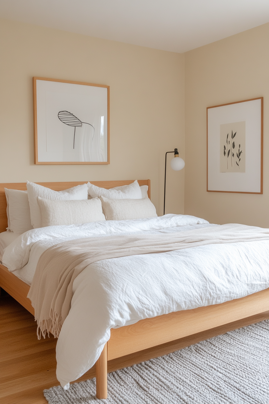 A Scandinavian-inspired mid-century modern bedroom with clean lines and natural materials.
