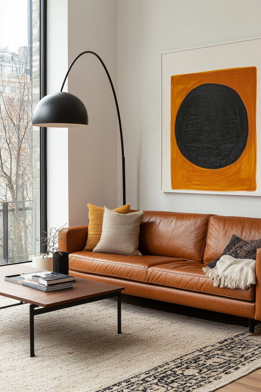 Mid-century modern living room with a blend of contemporary and retro styles.