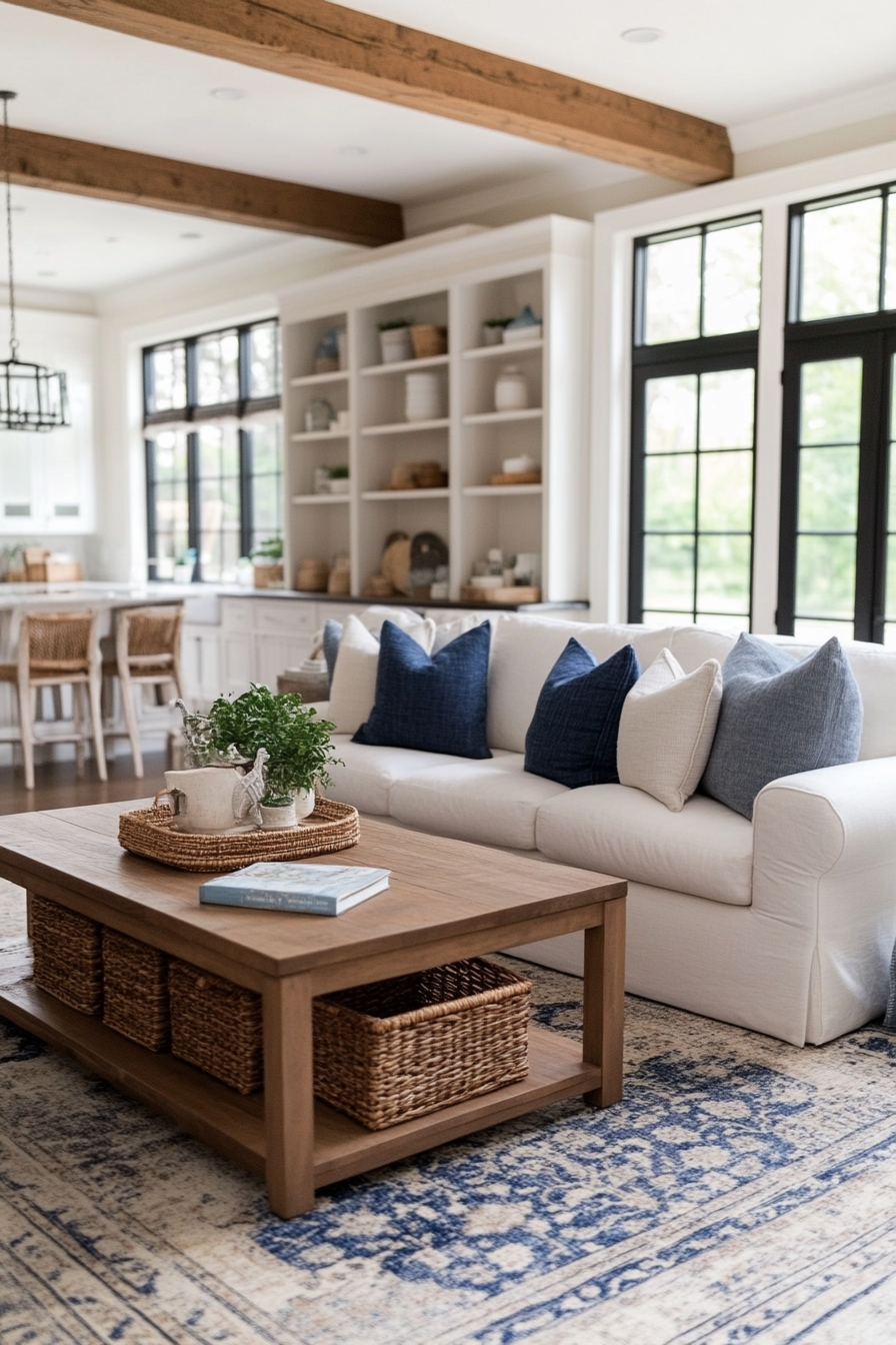 Relaxed coastal living room with natural textures and beach-inspired accents