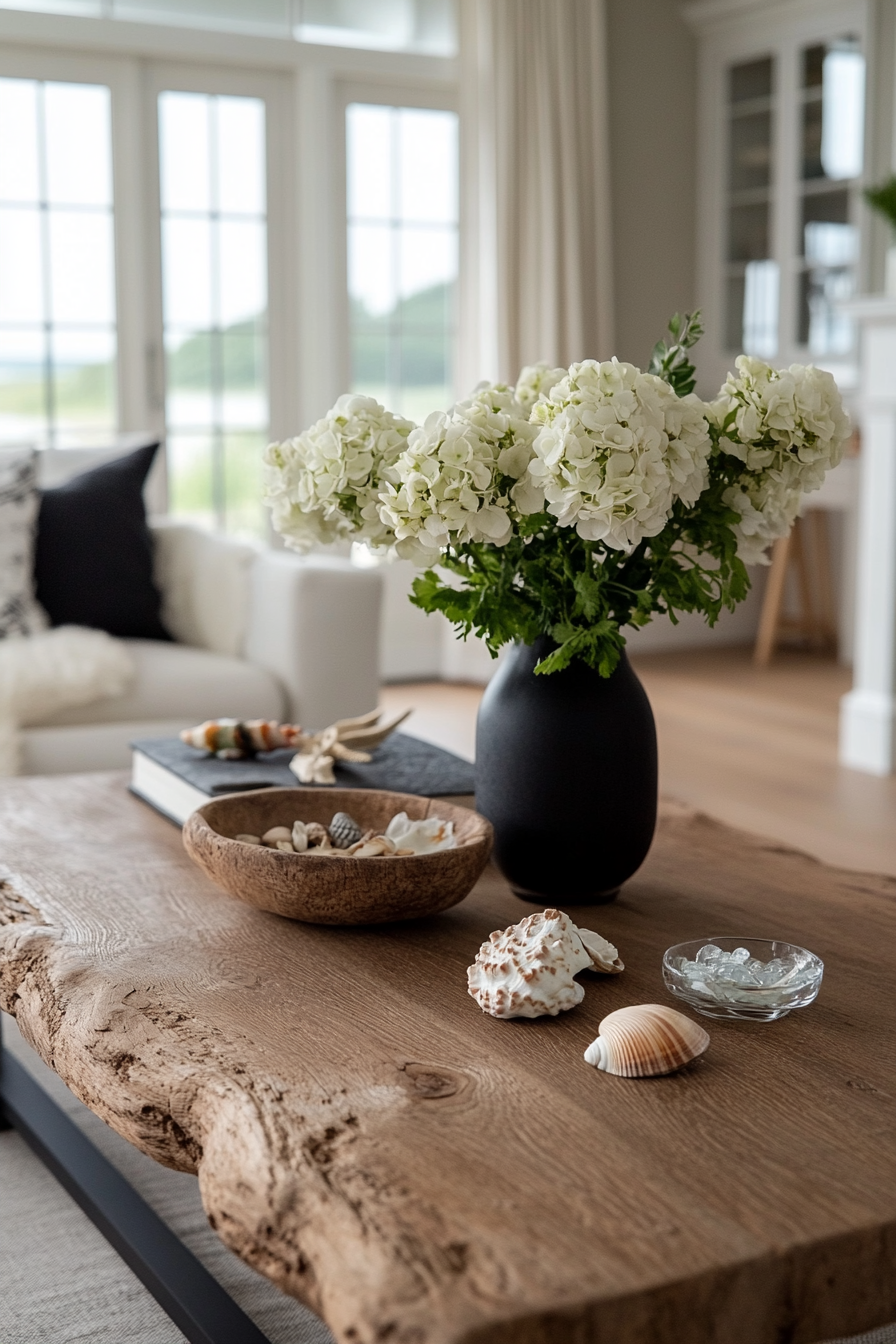 Soft coastal rug with natural fibers and neutral tones