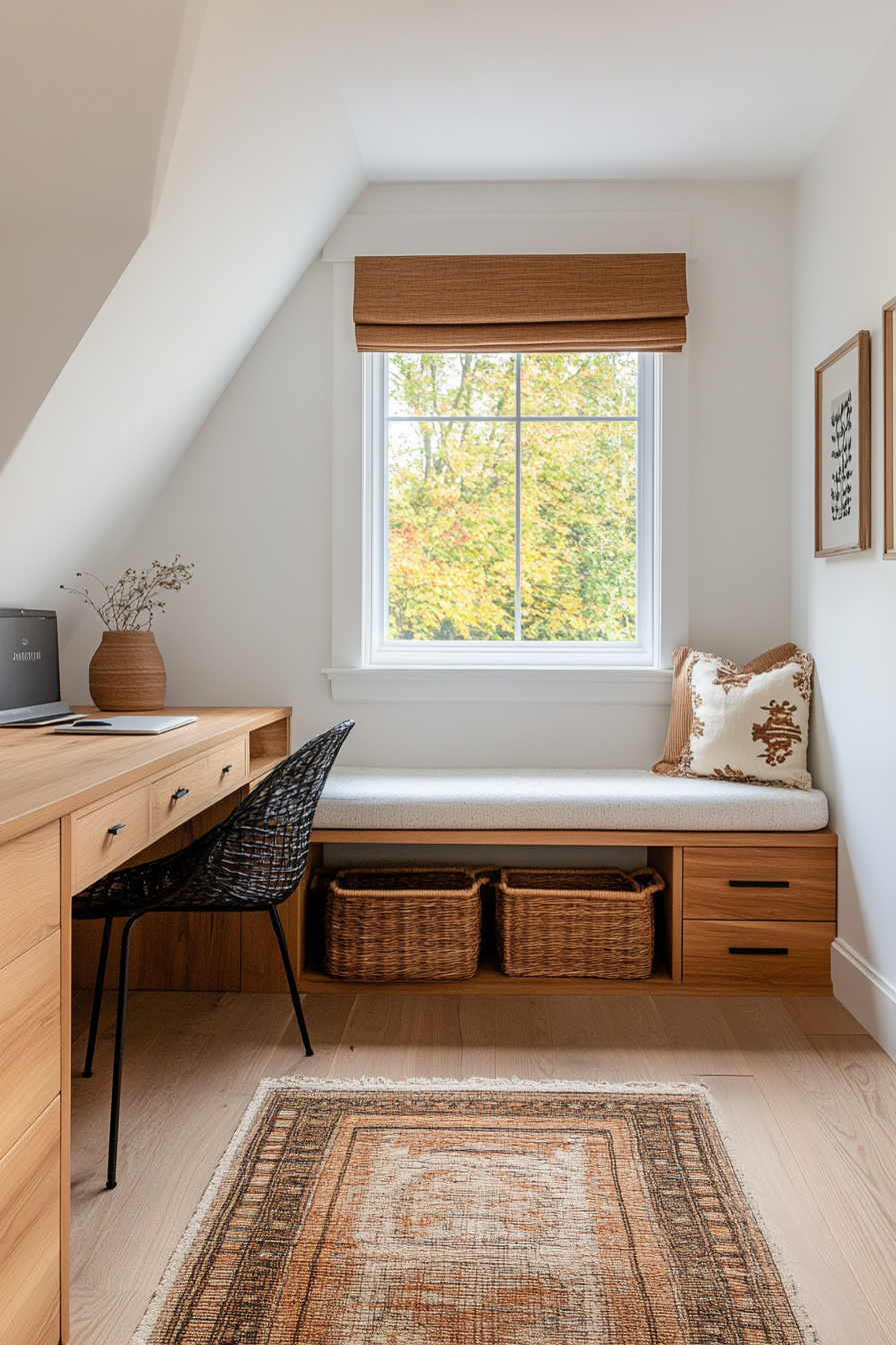 Hidden storage in a compact bedroom office