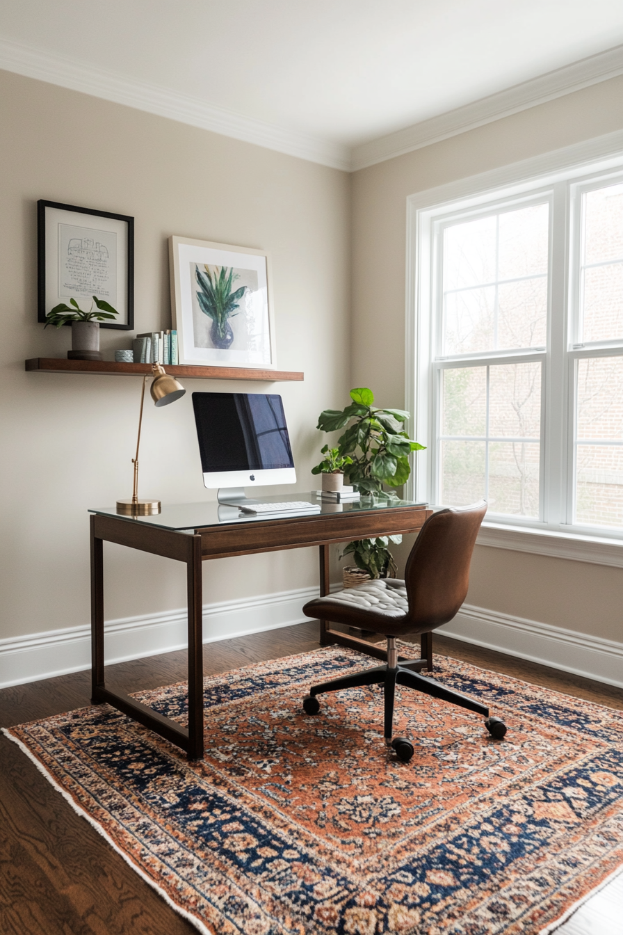 Sleek, functional minimalist desk in small home office