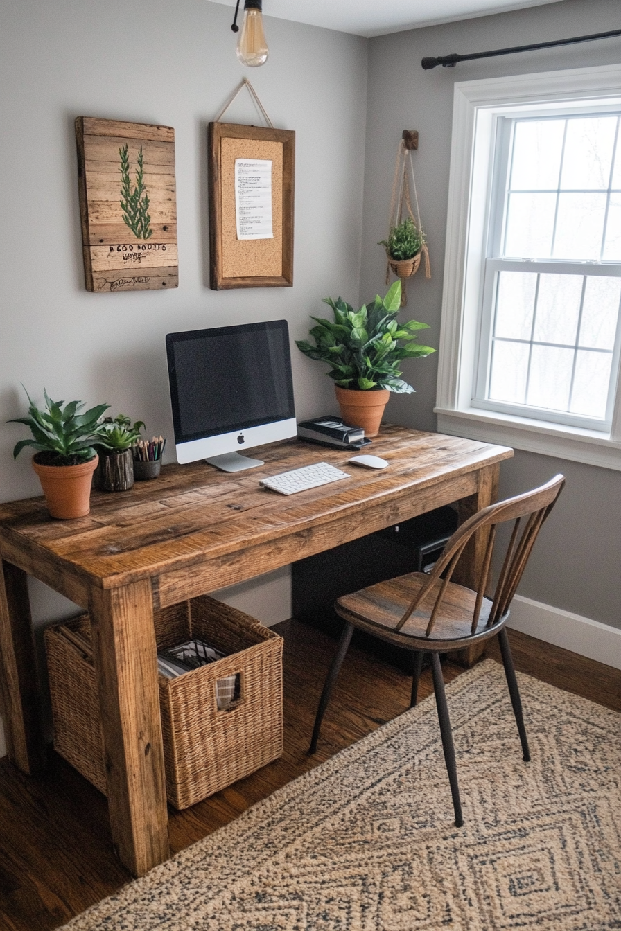 Upcycled desk in a budget-friendly home office