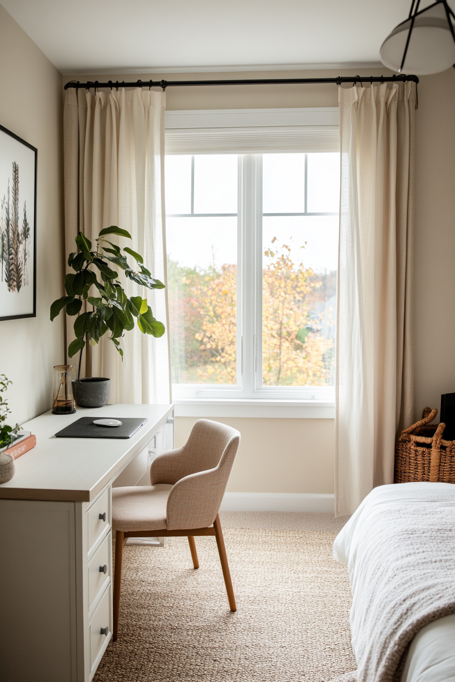 Light color palette for spacious feel in small bedroom offices