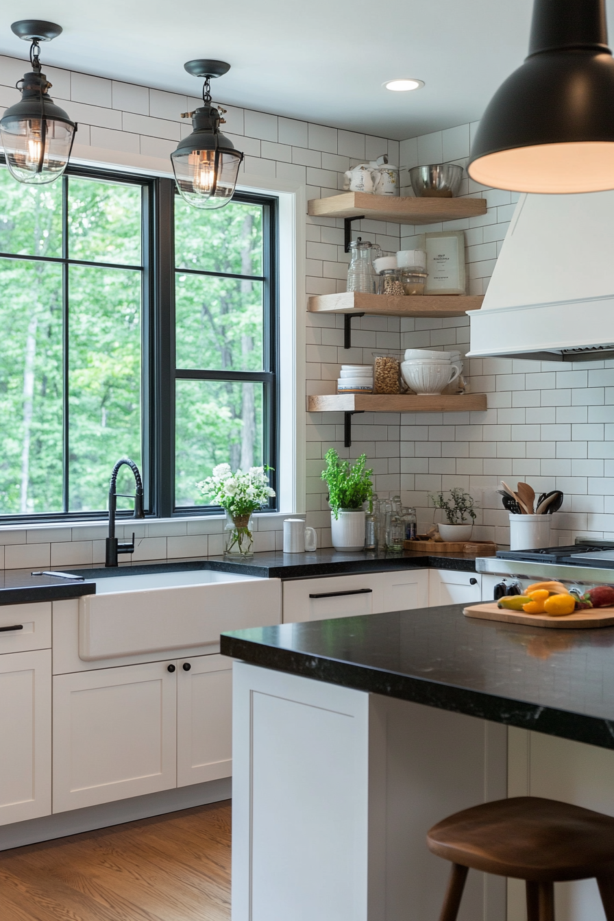 Contrasting grout with subway tiles for modern kitchen look