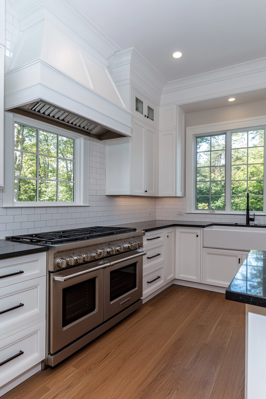Polished black granite countertops with subtle speckles