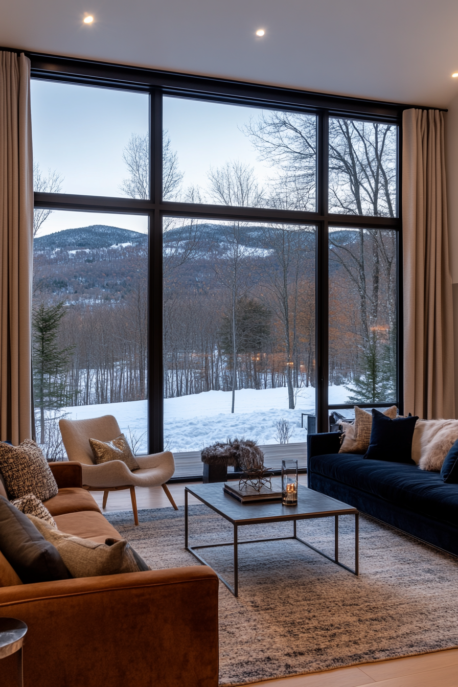 Modern winter decor with clean lines, metallic accents, and a neutral palette.