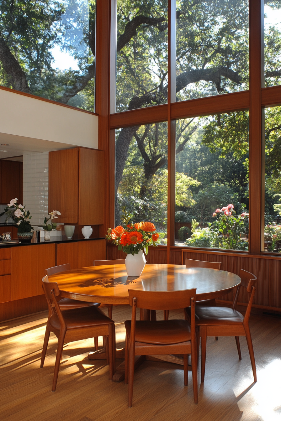 Dining furniture with clean lines and tapered legs.