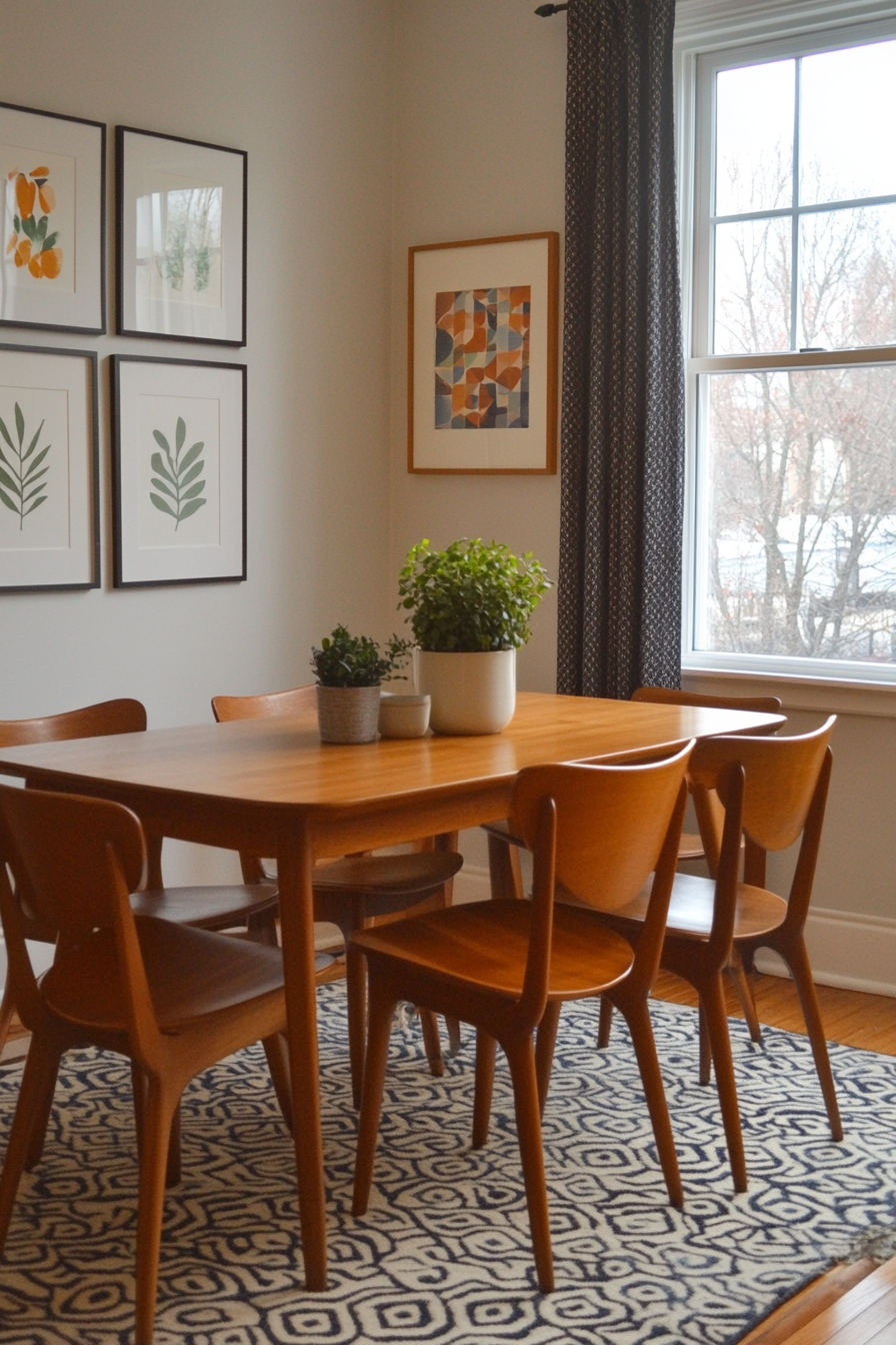 Upcycled mid-century modern furniture with DIY decor.