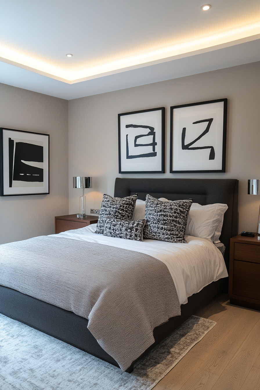 Layered grey tones with soft textiles in a grey small bedroom