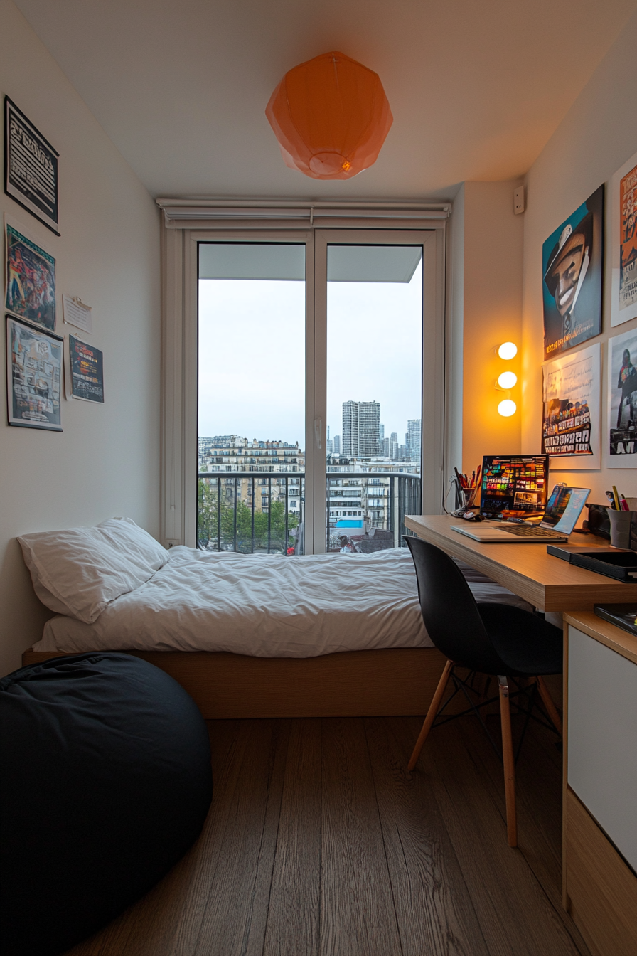 Personalized decor with a study area and practical storage in a teen’s small bedroom