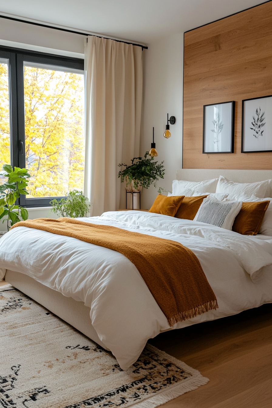 Soft bedding, warm lighting, and textured walls enhance cozy small bedroom