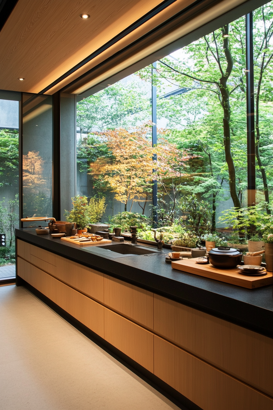 Zen-inspired all-black minimalist kitchen design