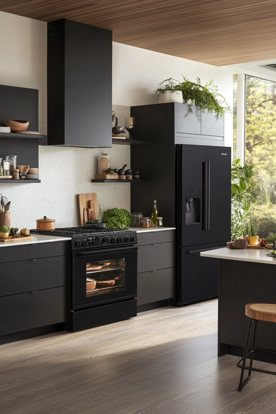 Charcoal black appliances with a sleek minimalist design