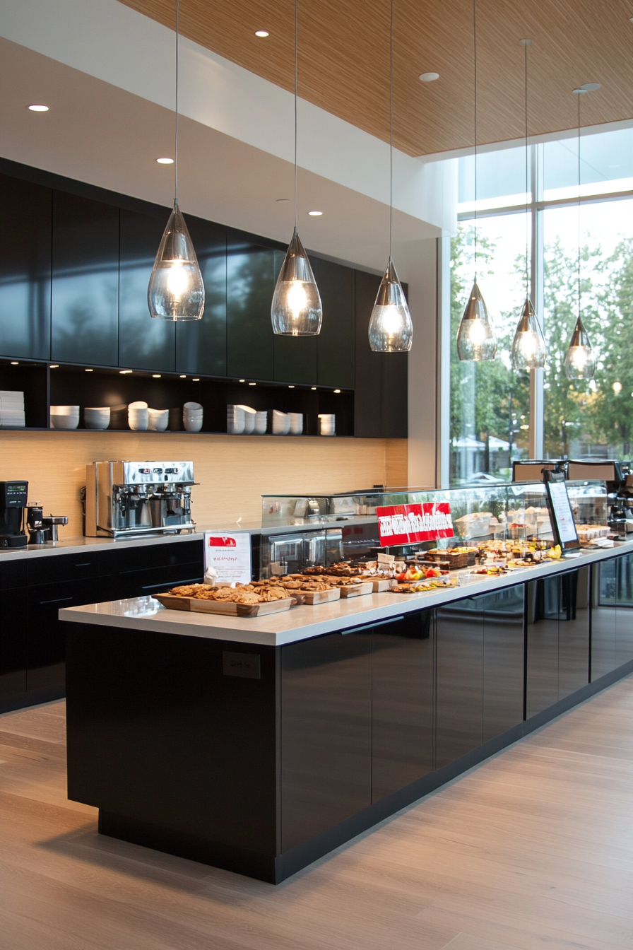 Budget-friendly glossy black kitchen with LED lights