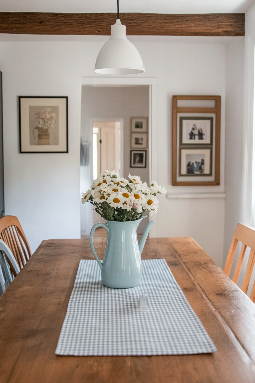 Charming farmhouse breakfast nook with rustic decor elements.