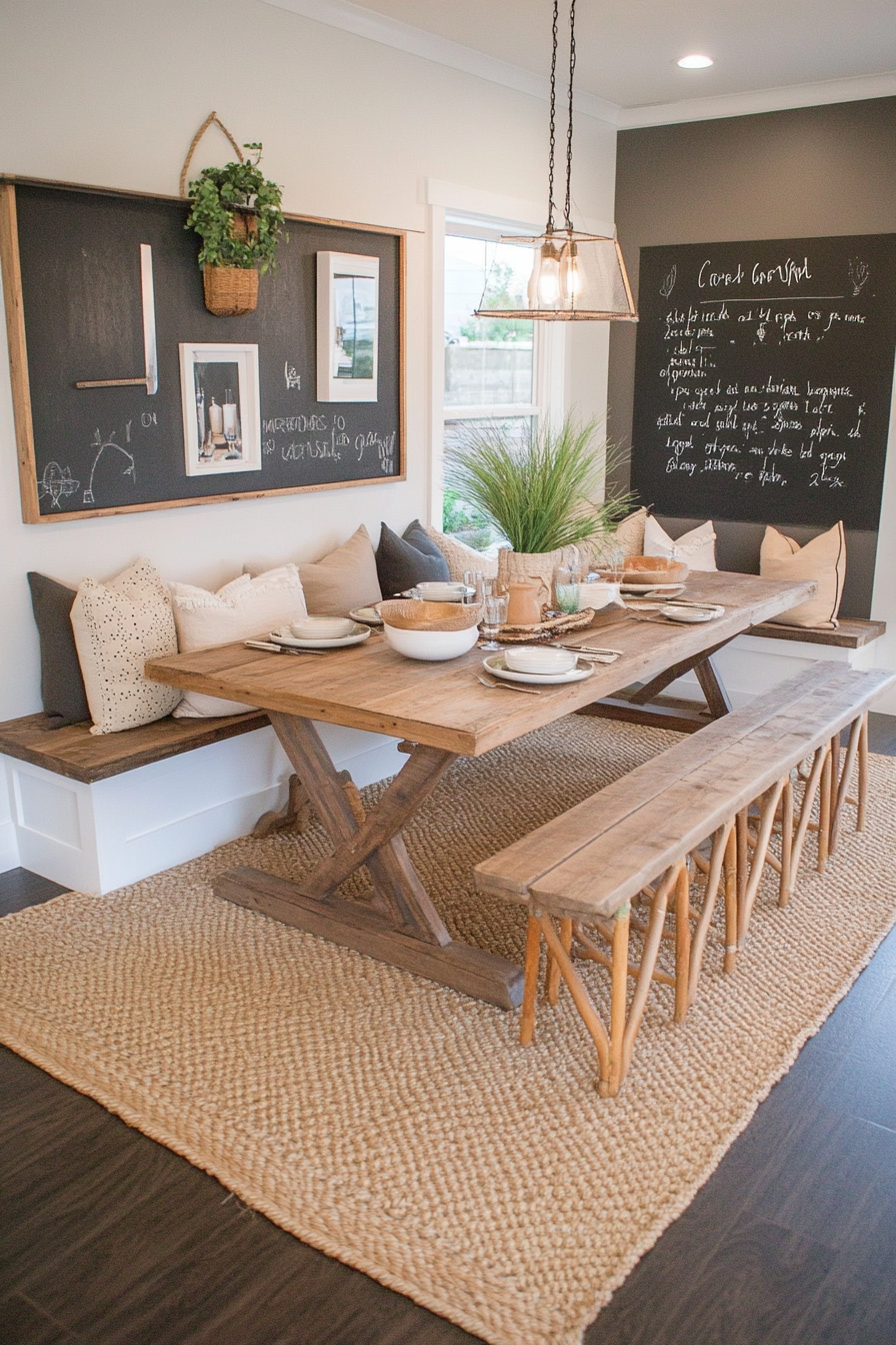 Large family breakfast nook with spacious table and versatile seating.
