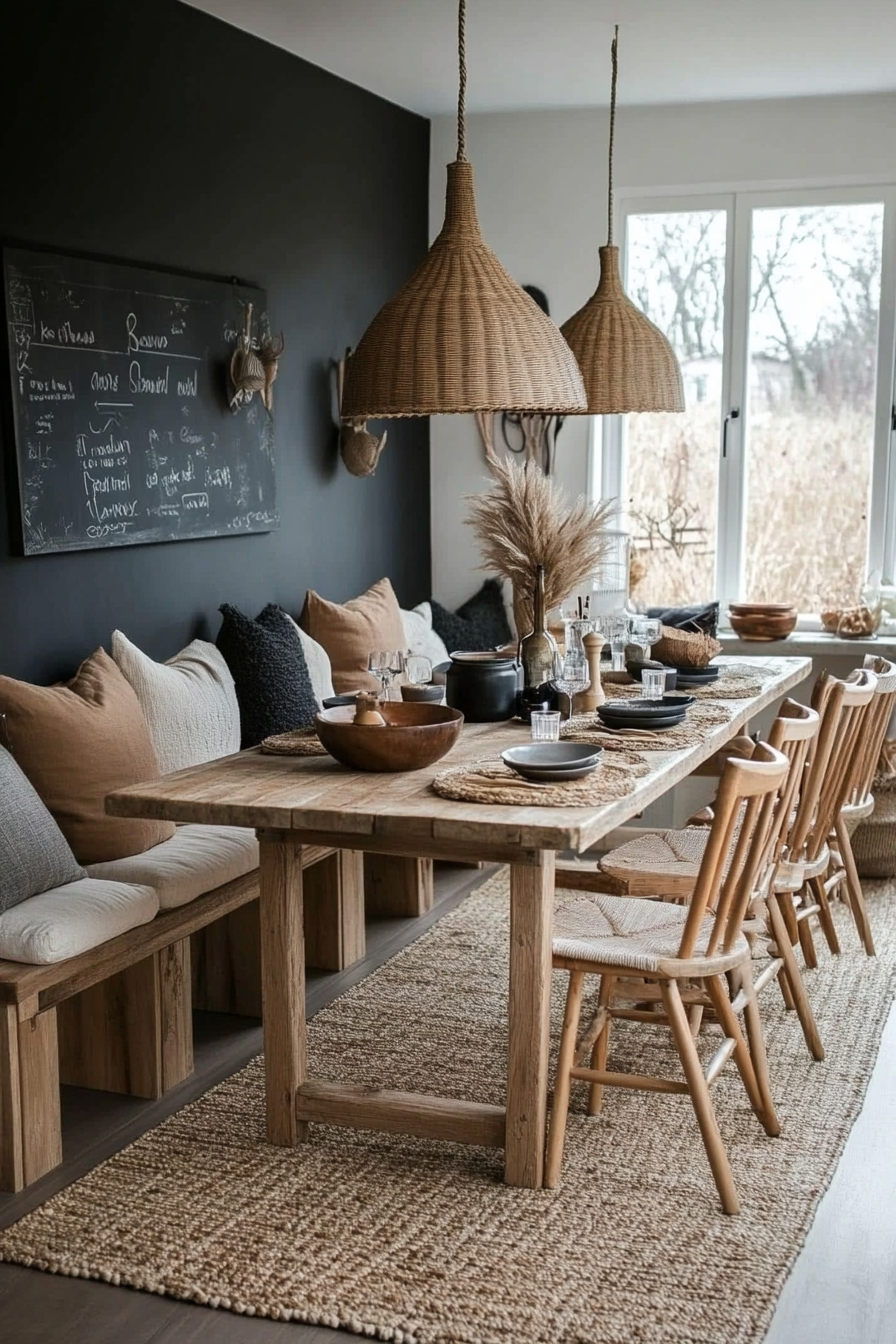 Bright family-friendly farmhouse nook with practical decor.
