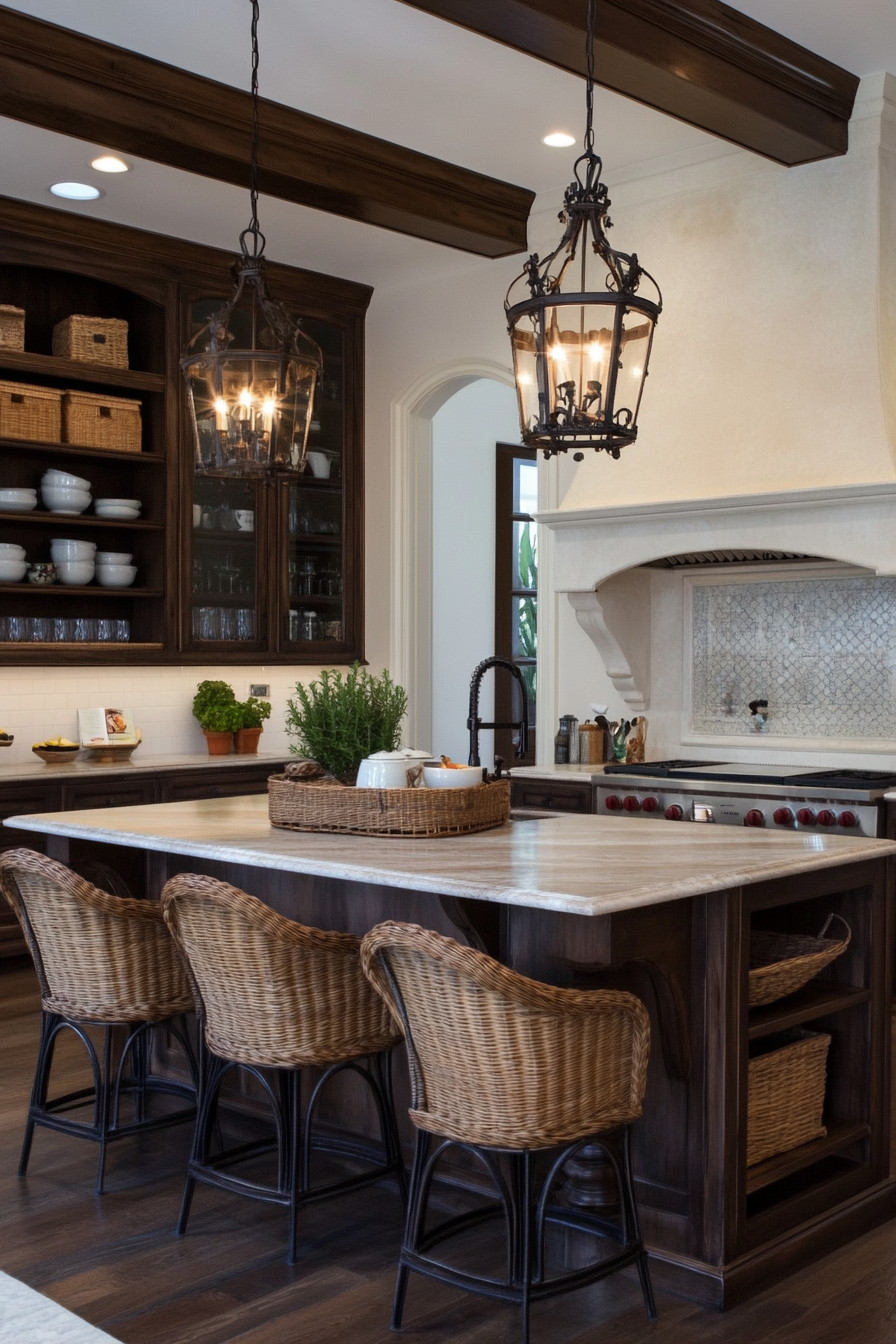 Rustic kitchen island with French elements