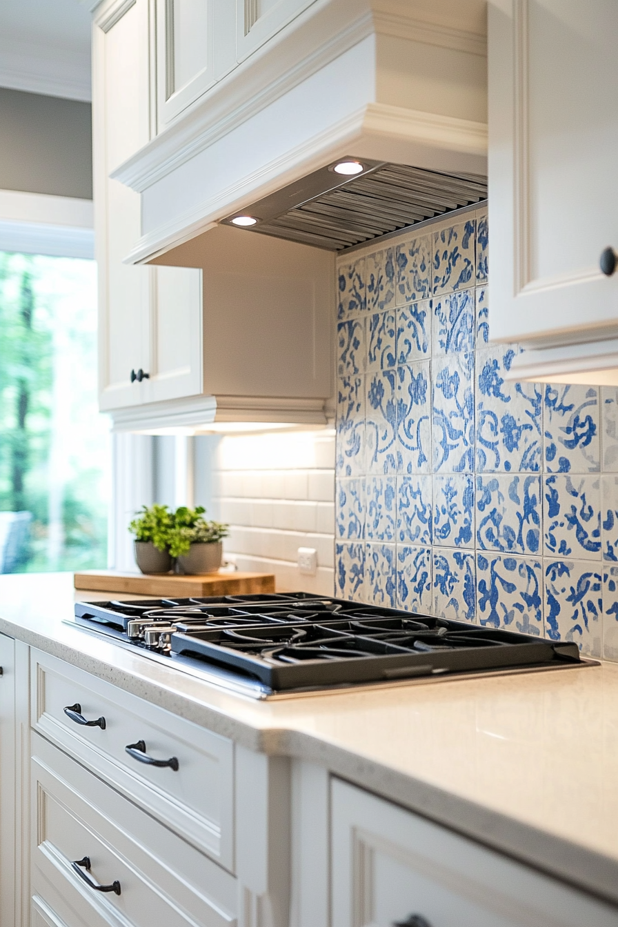 Natural stone backsplash for French elegance