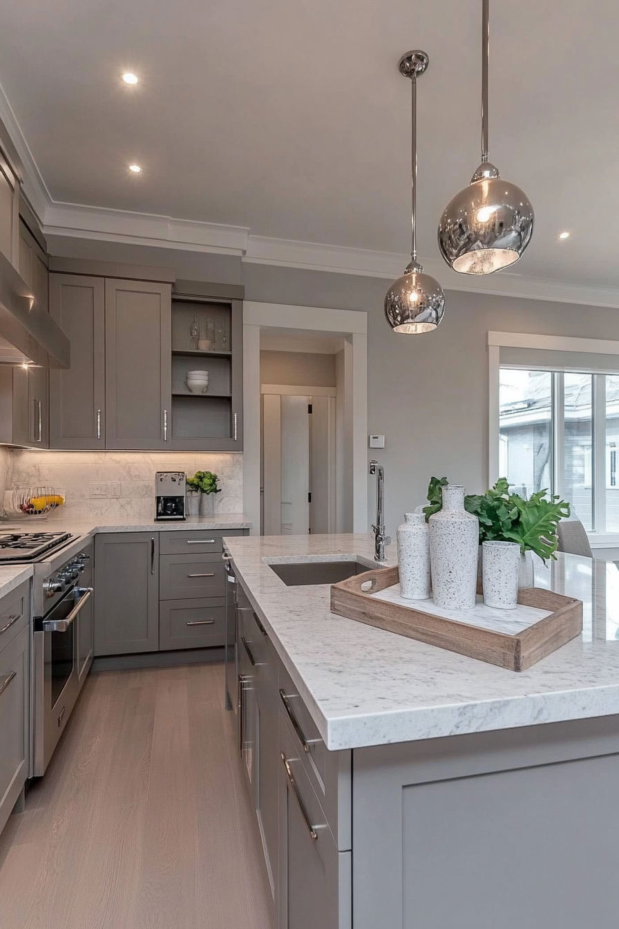 Grey tones provide elegance and versatility in kitchens.
