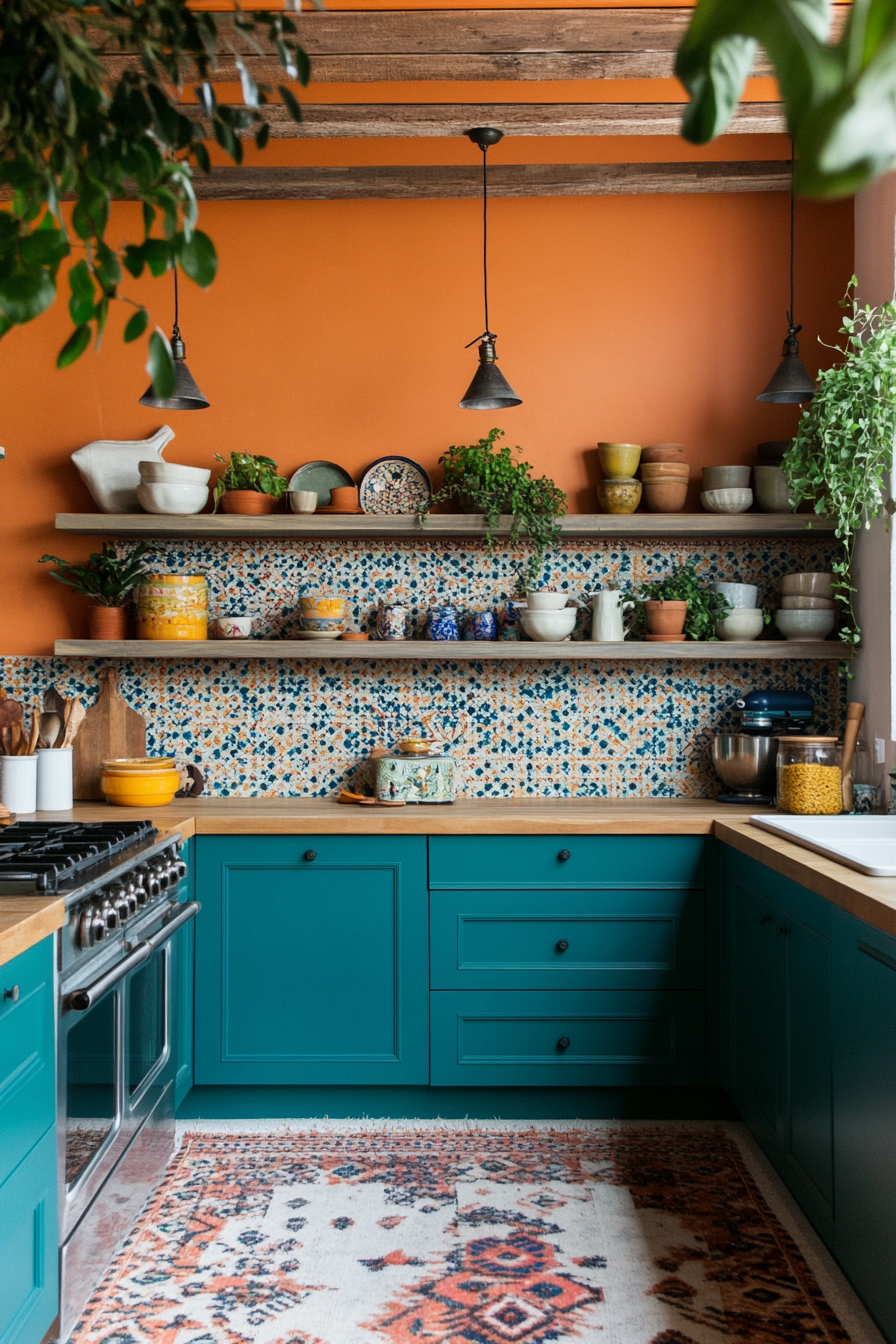 Bohemian kitchens highlight vibrant, eclectic tones.