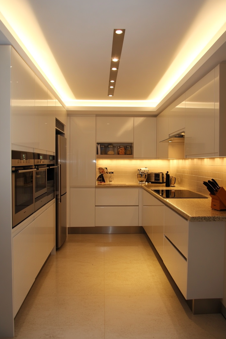 Linear lighting for narrow galley kitchen
