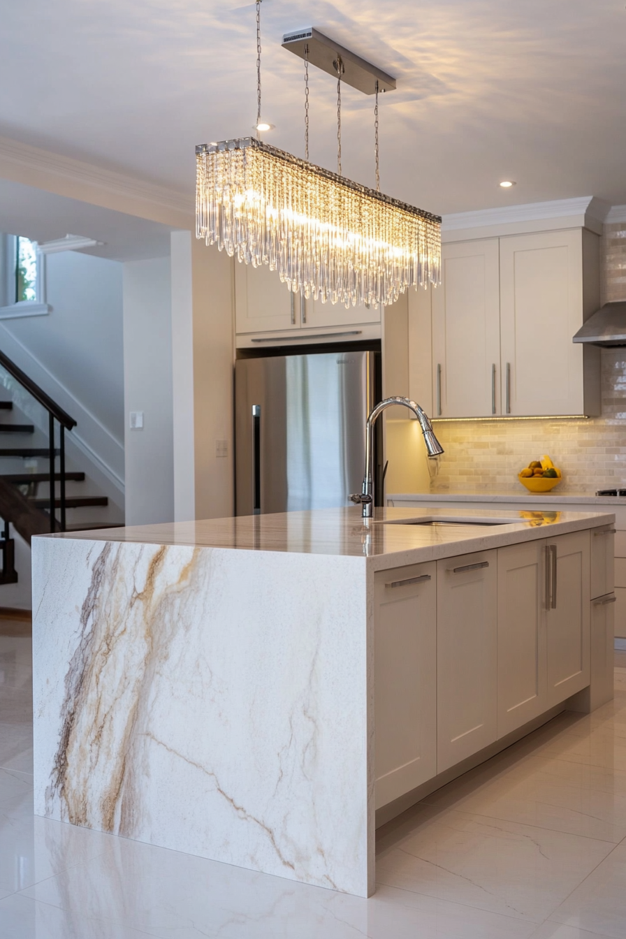 Crystal chandelier creating a luxurious kitchen ambiance